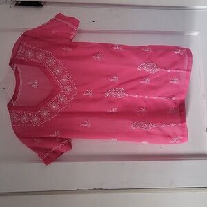 Sheer Pink Blouse with Embroidered Flowers